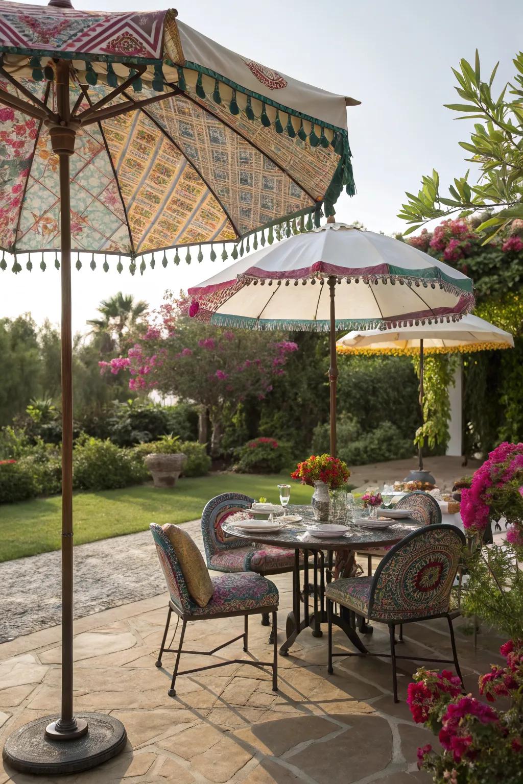 Patio umbrellas offer quick and flexible shade solutions.