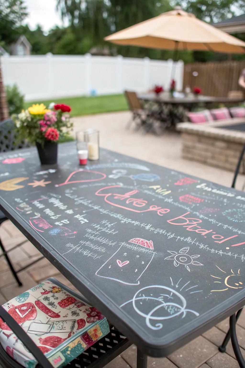 Chalkboard tables invite creativity and interaction.