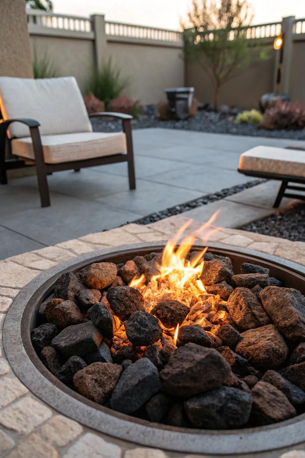 Lava rocks add texture and visual appeal to your fire pit area.