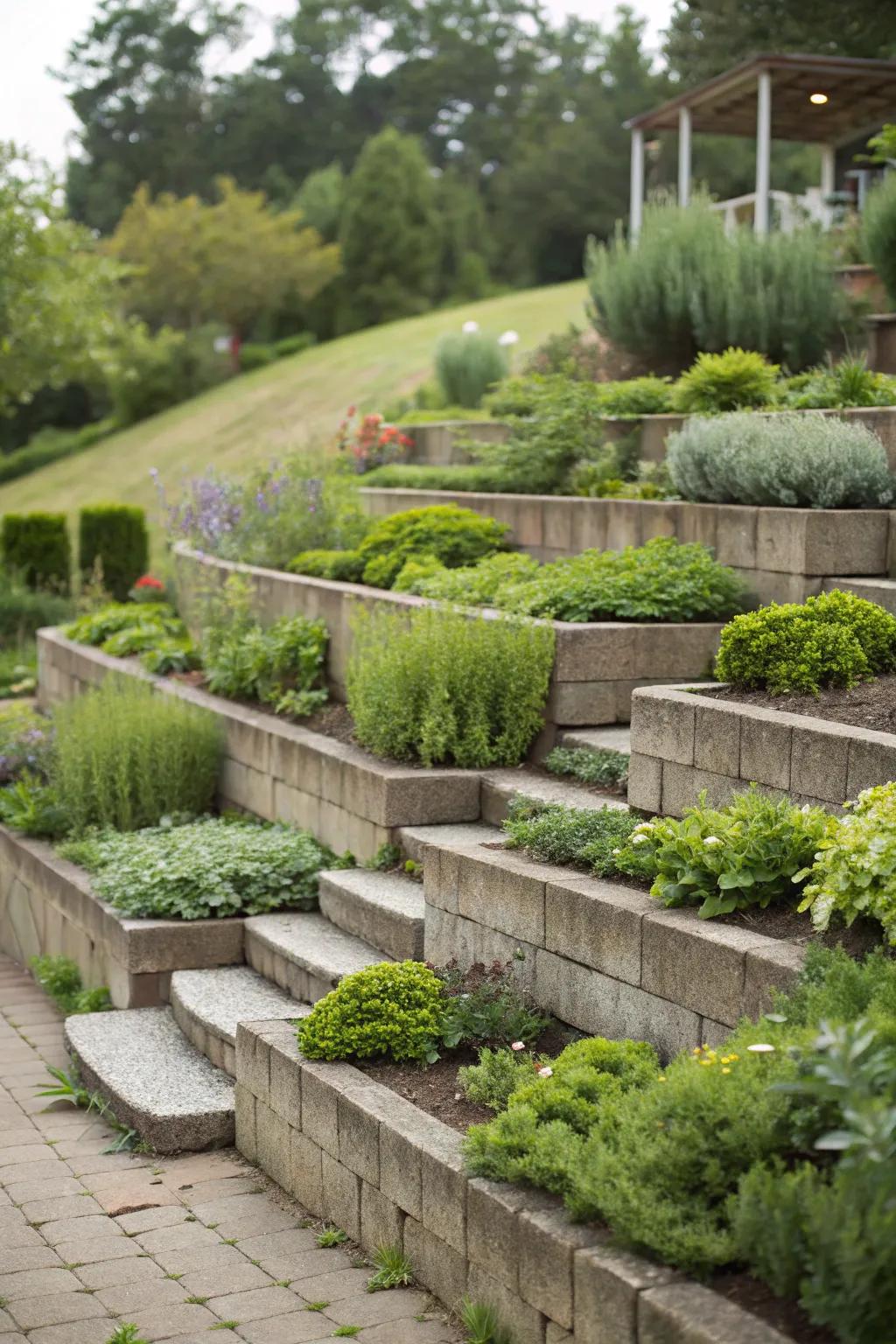 Add depth with terraced paving levels.