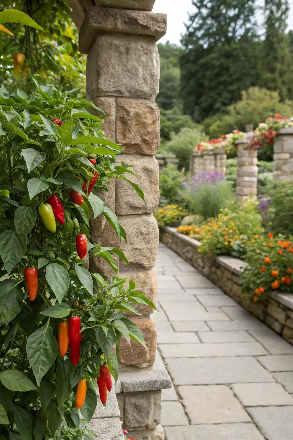 Natural stone pillars offer a robust and beautiful support.