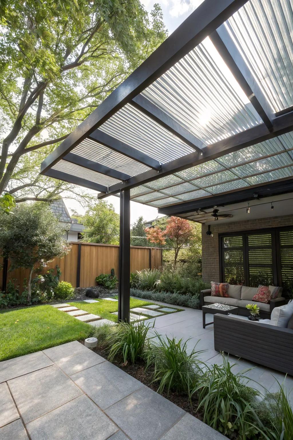 Polycarbonate panels combine durability with light transmission.