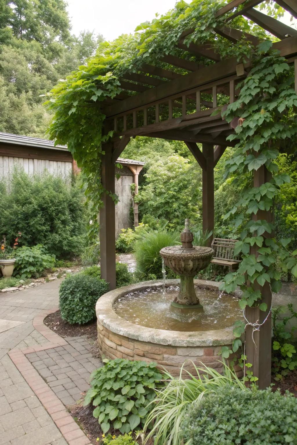 Add tranquility to your pergola with the gentle sound of water.