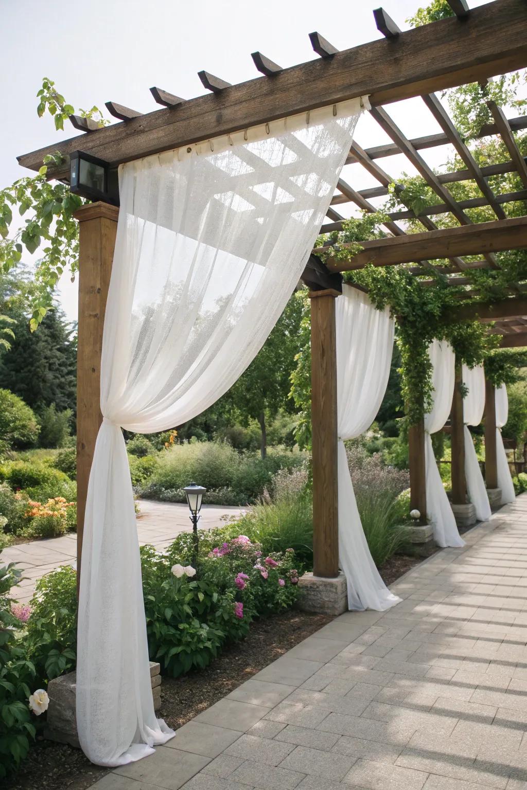 Floating fabric panels create a whimsical atmosphere.