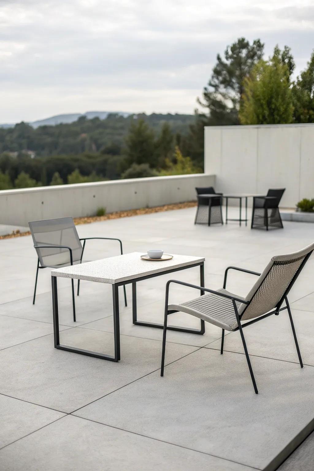 A sleek, modern patio with a porous concrete surface.