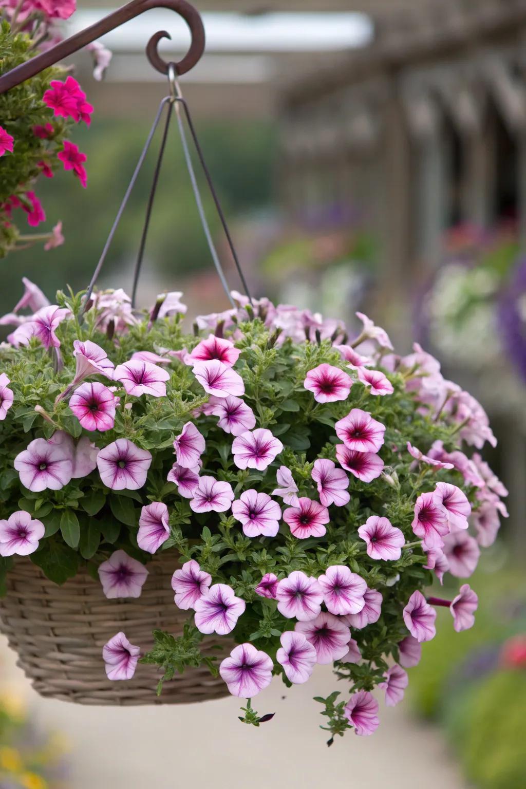 Playful patterns of swirling petunias.