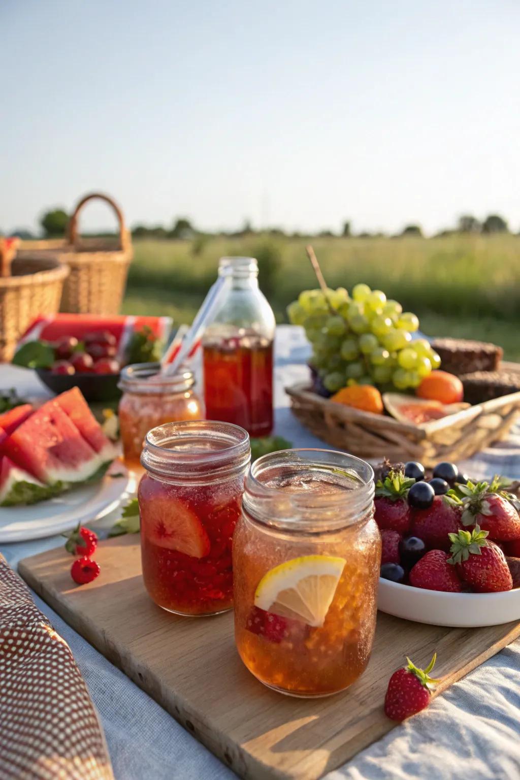 Refreshing homemade beverages add a personal and cooling touch.