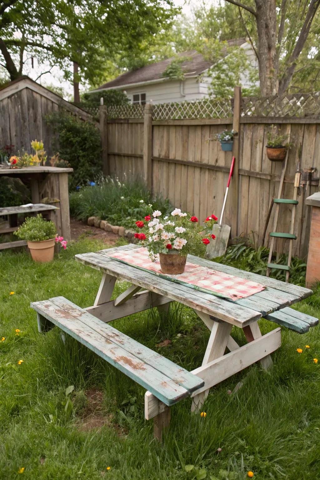Vintage distressing adds character and charm.