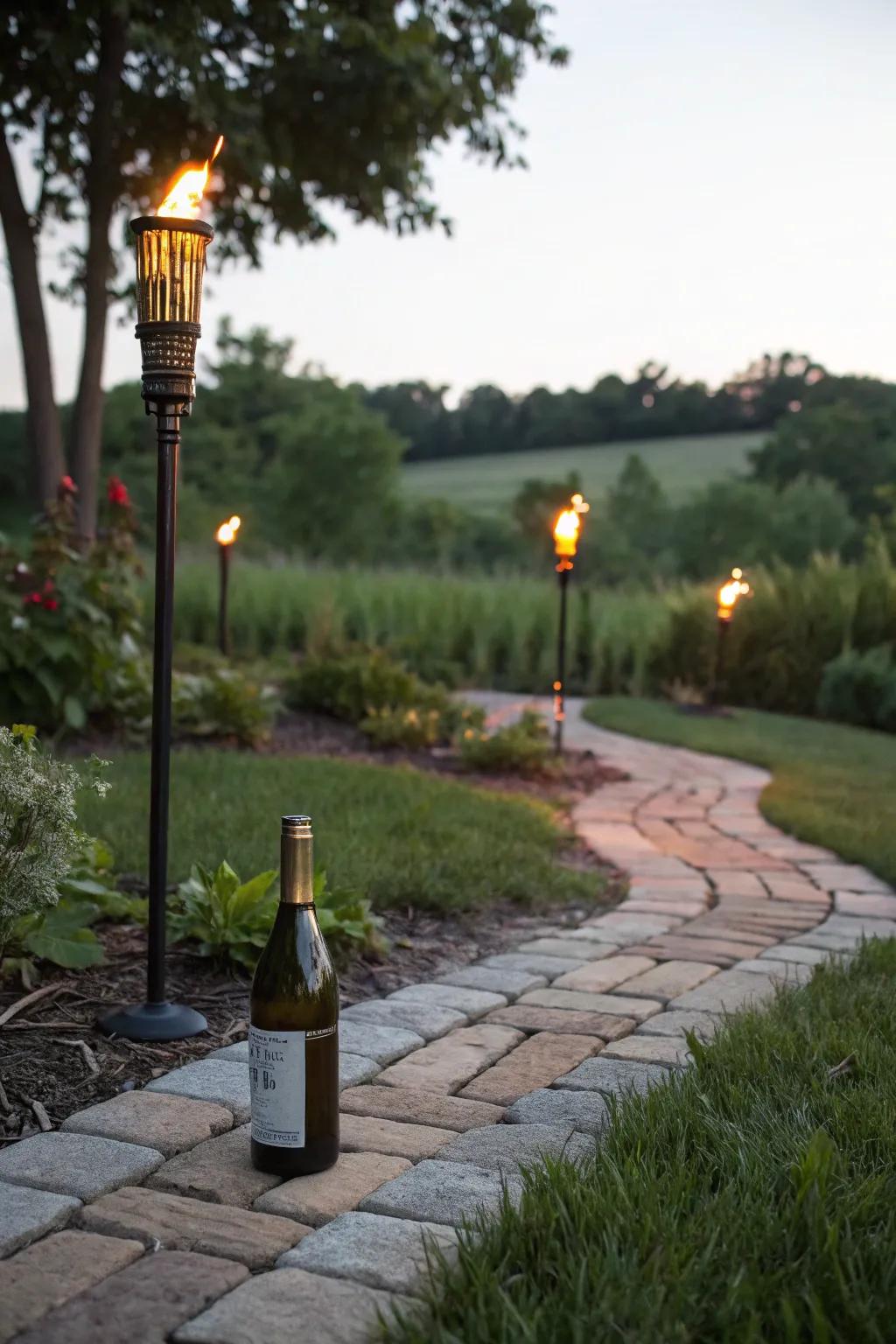 Light up your garden with wine bottle tiki torches.