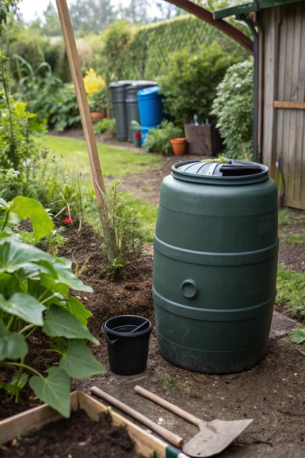 Recycle waste into compost with a portable barrel bin.