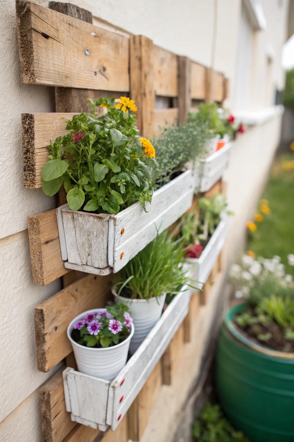 Maximize space with a plastic pallet garden.