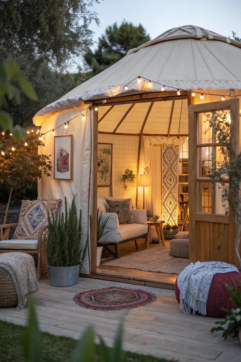 A compact guest pod offering a warm welcome to visitors.