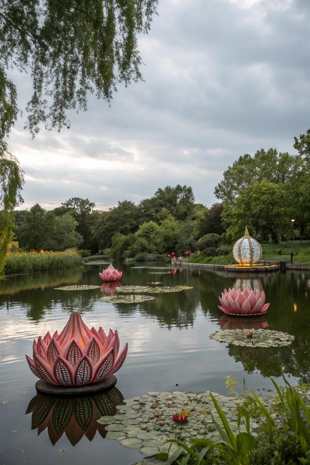Float your creativity with pond sculpture art.