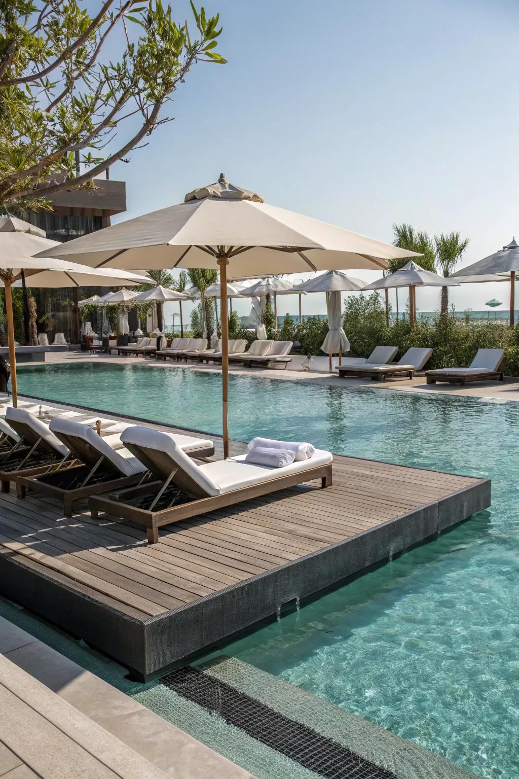 Floating decks offer a chic, elevated space for relaxation.