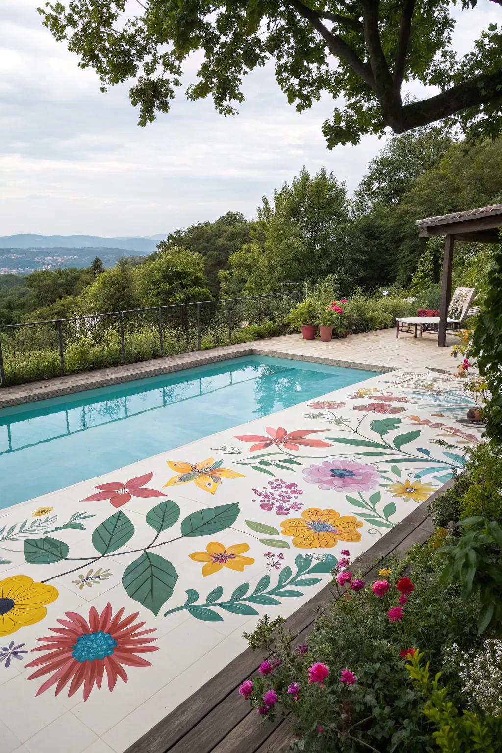 Wildflower patterns add a whimsical and natural touch to your pool deck.