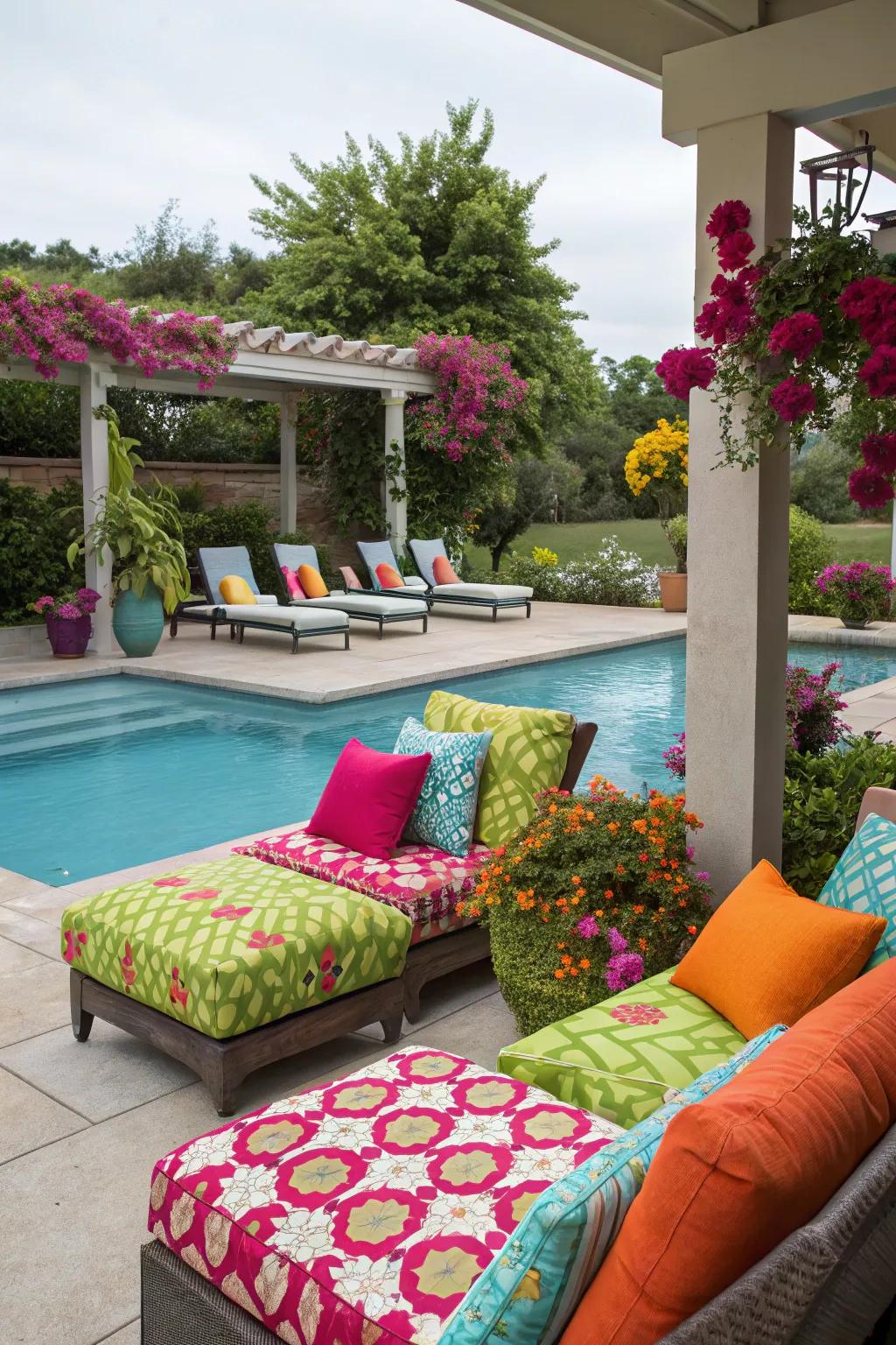 Colorful accents bring vibrancy and personality to the lanai.