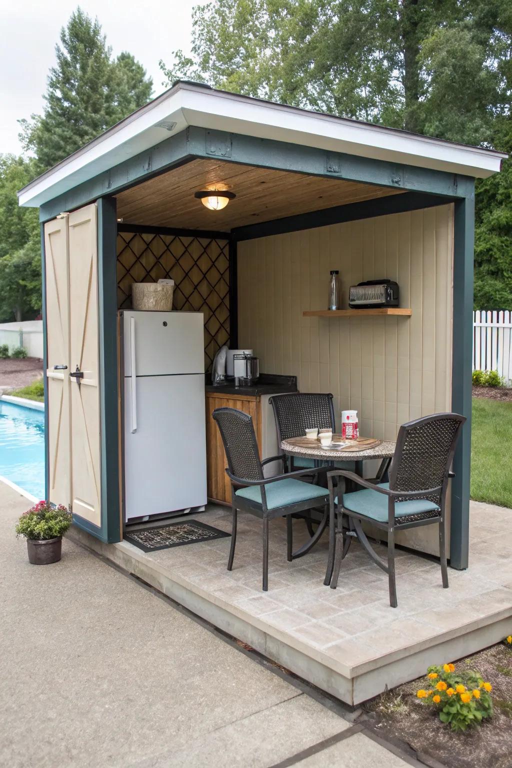 A kitchenette makes your outhouse a convenient spot for refreshments.