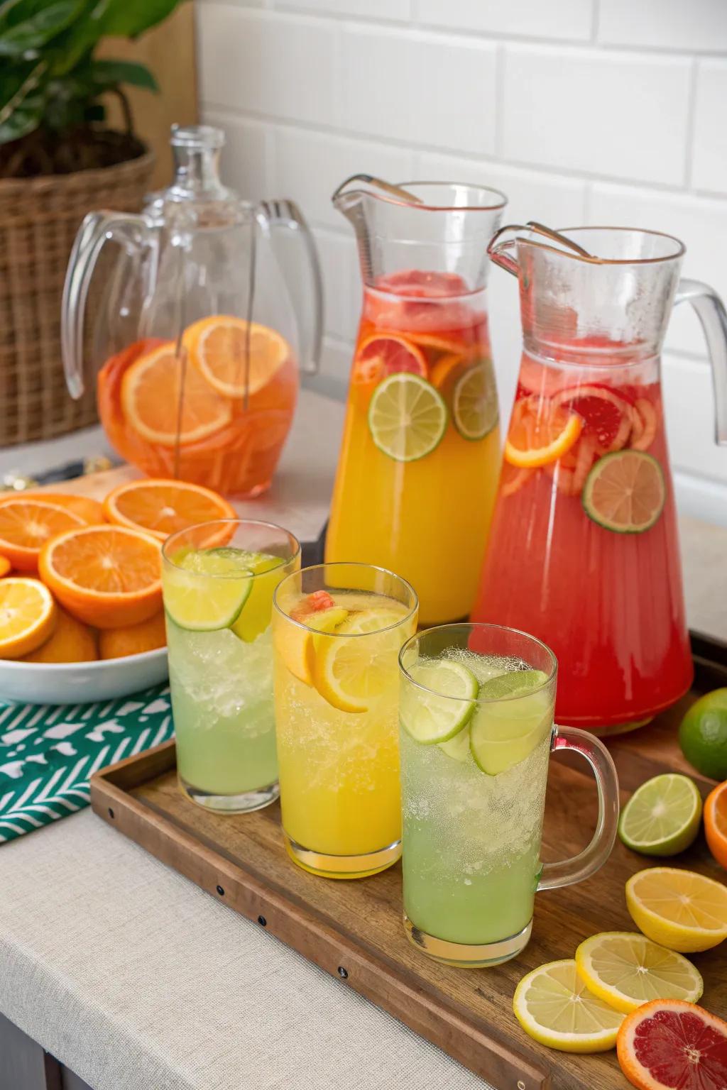 A vibrant drink station keeps guests refreshed and adds to the decor.