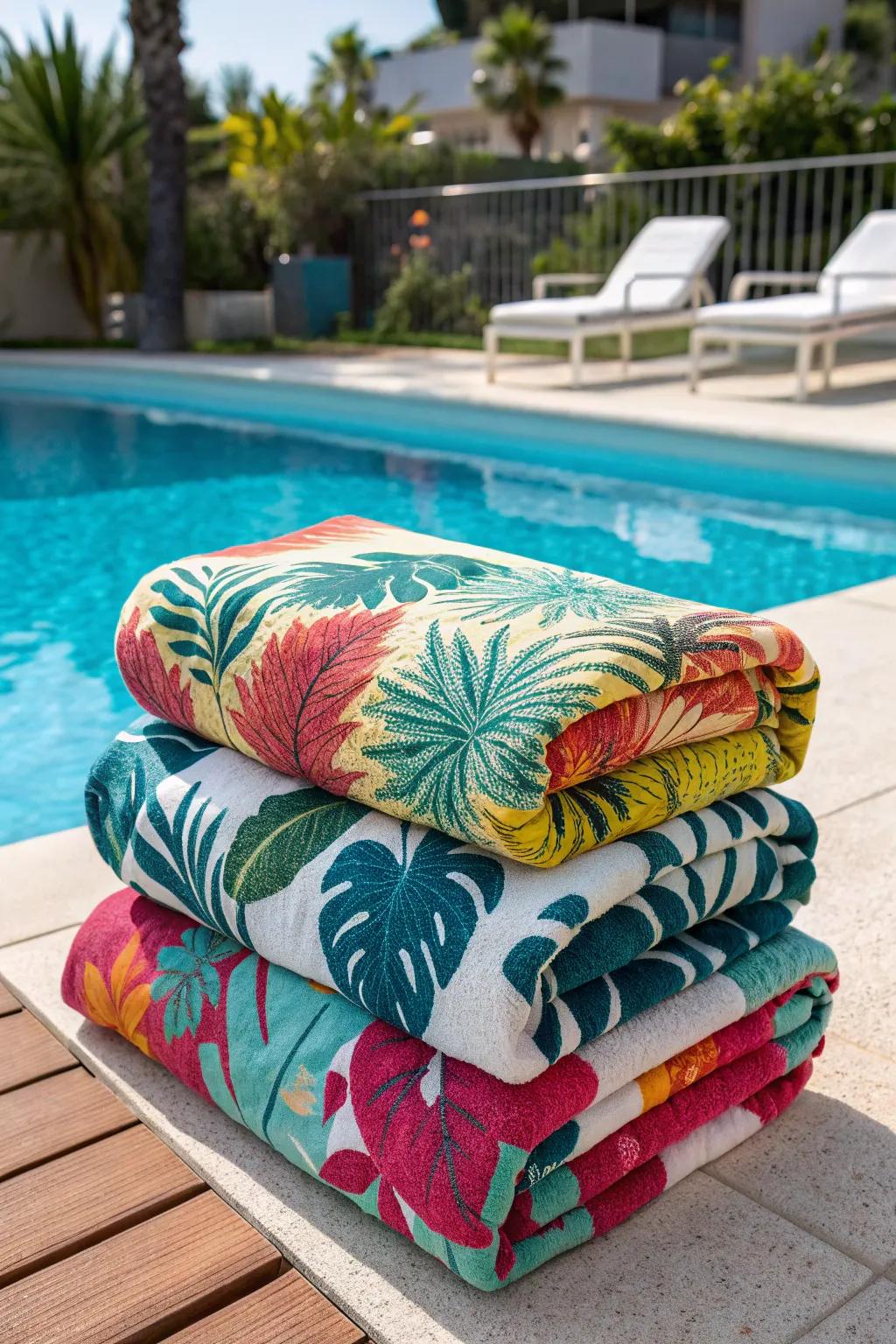 Brighten up the poolside with colorful and cozy beach towels.