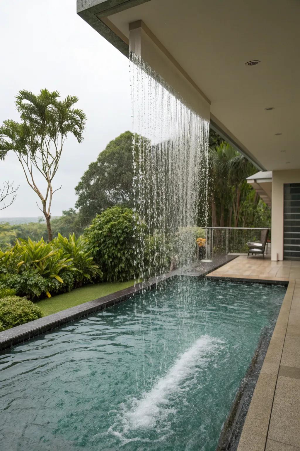 Rain curtains provide a unique and soothing water display.