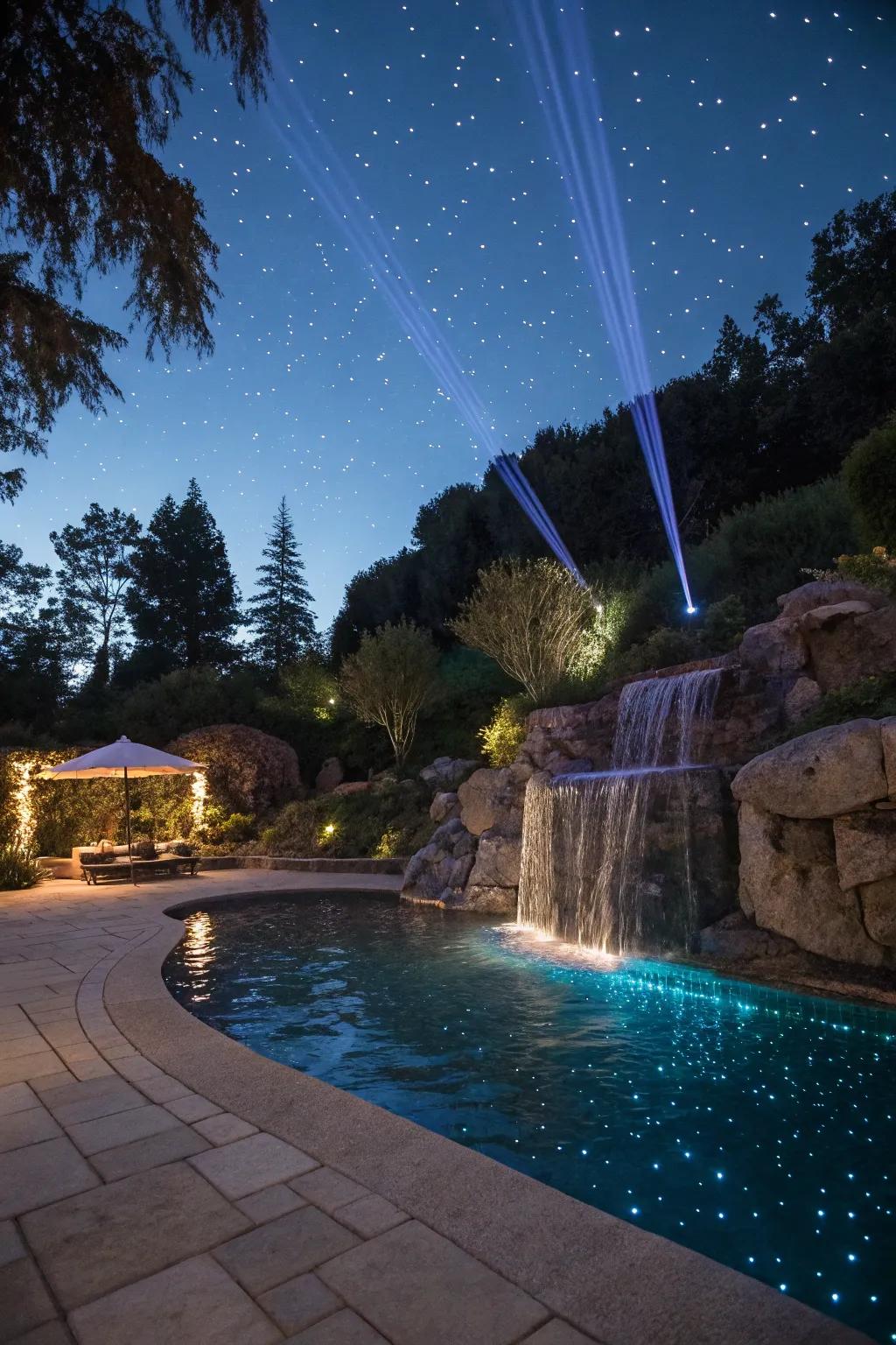 Laser projectors create a magical starry night ambiance.