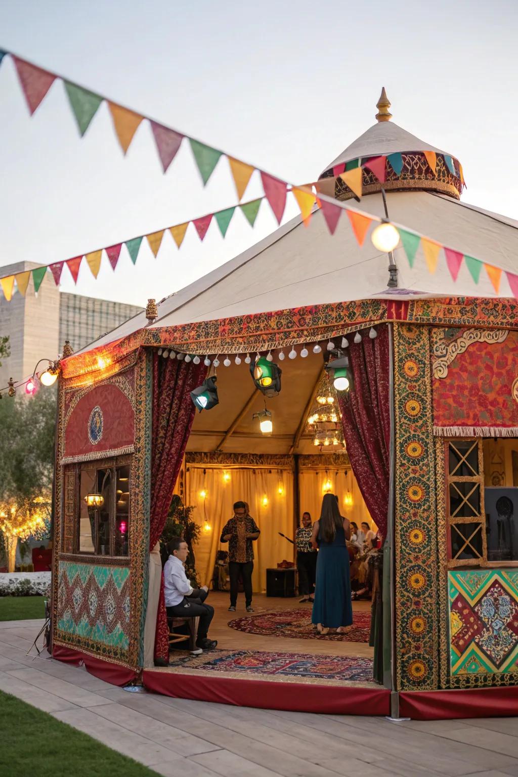 Celebrate diversity with a cultural-themed tent setup.