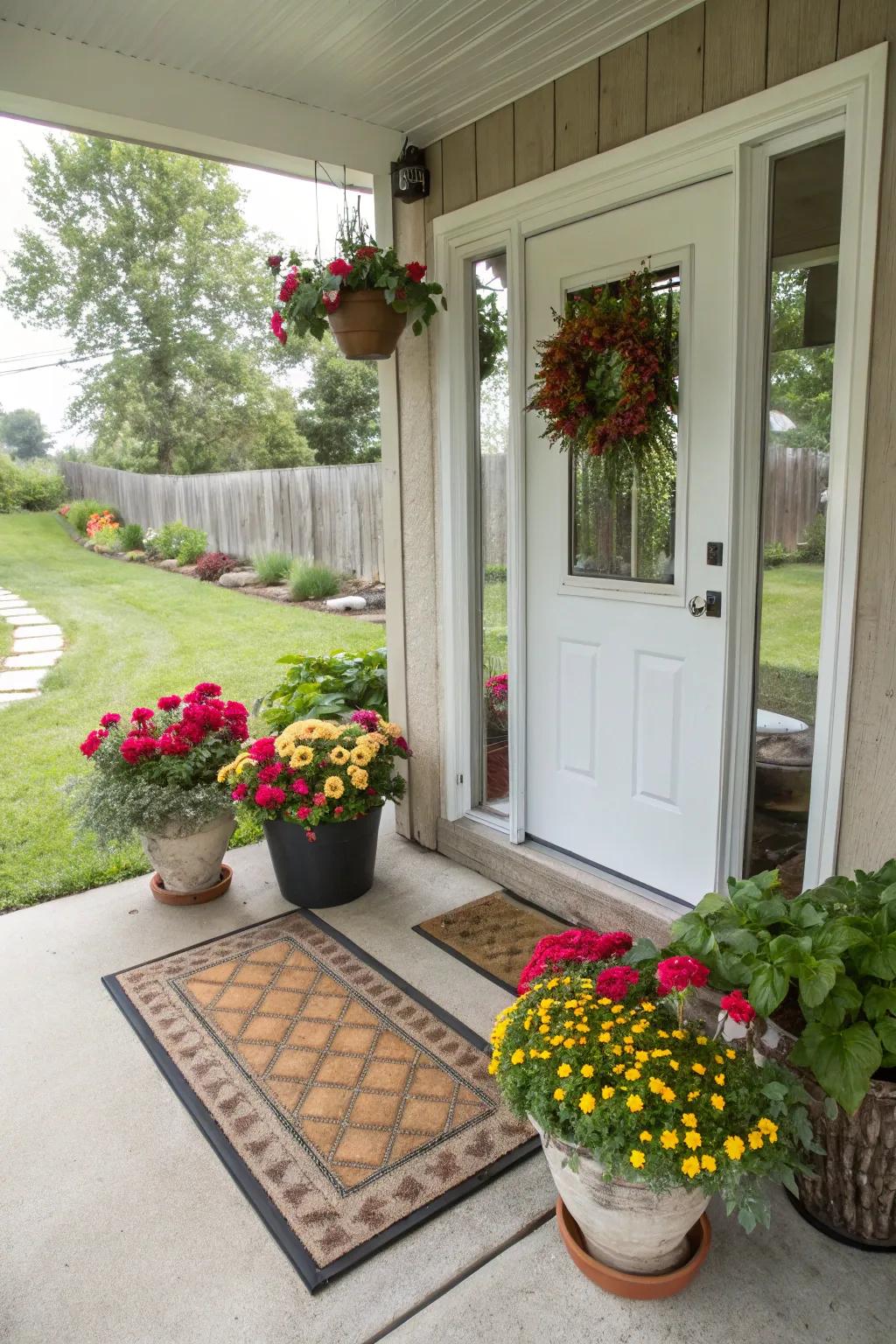 A porch enhancing the entryway with inviting elements