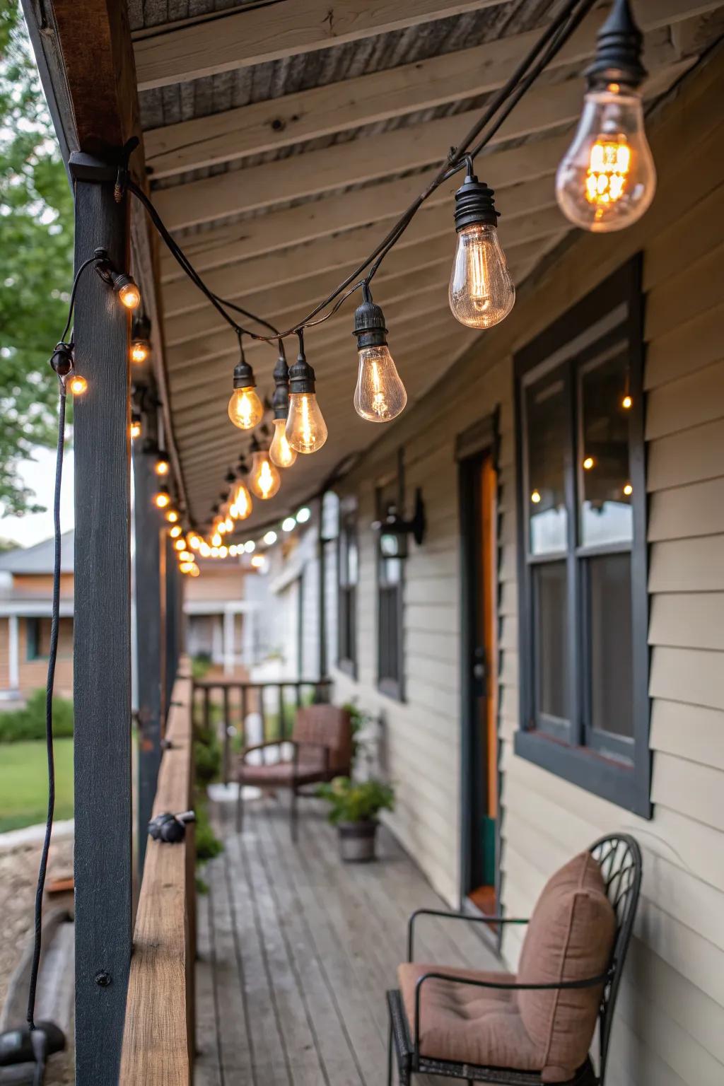 Edison bulbs add industrial charm and warmth to your porch.