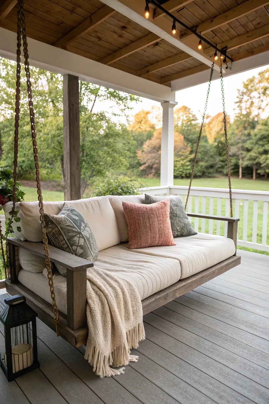 A swinging sofa offers unparalleled comfort for relaxation.