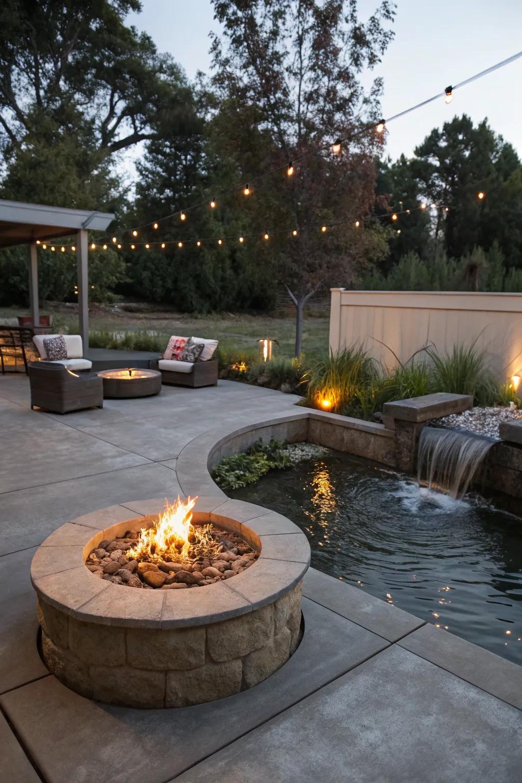 Fire and water combine for a stunning patio feature.
