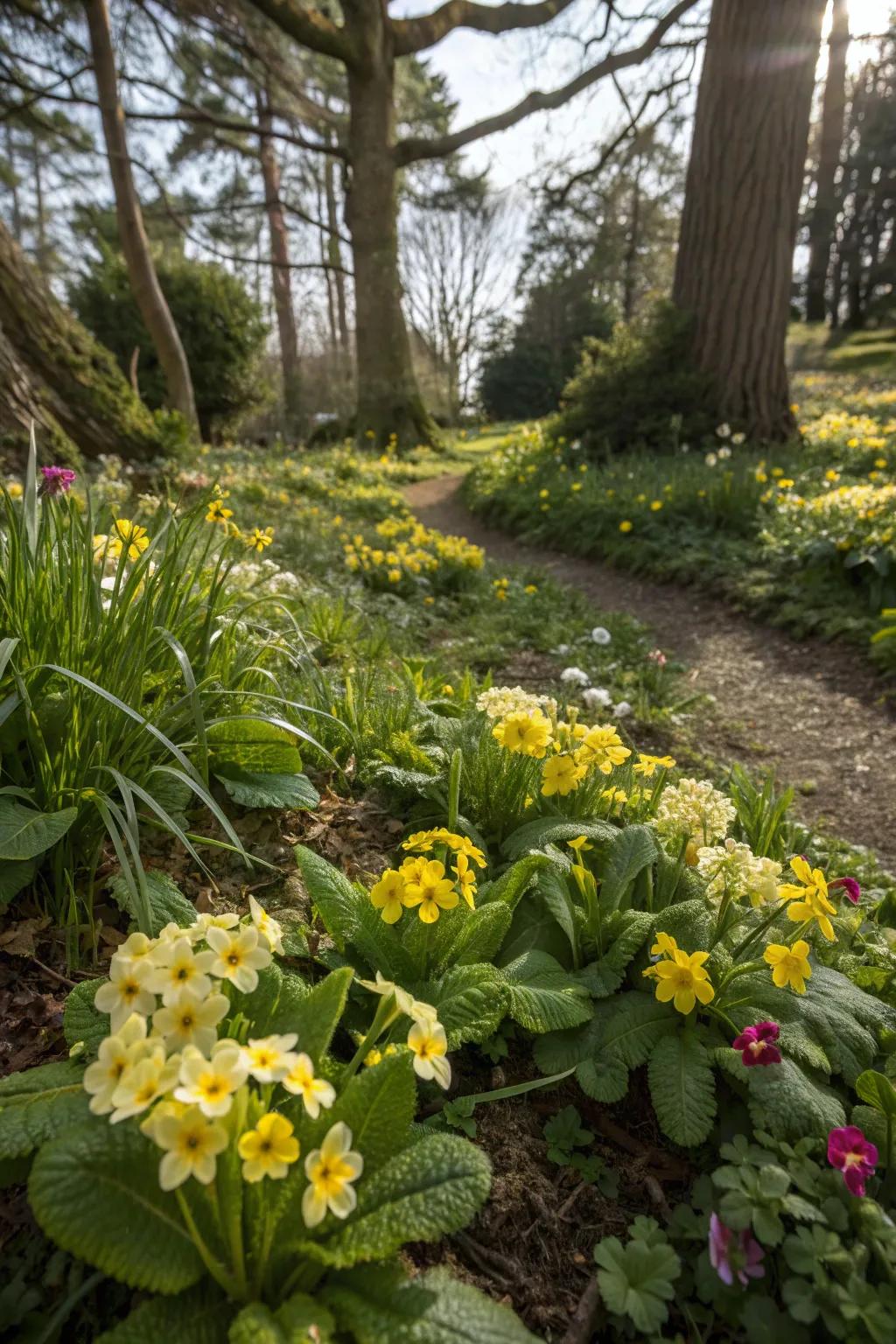 Primroses bring unexpected color to shady garden areas.
