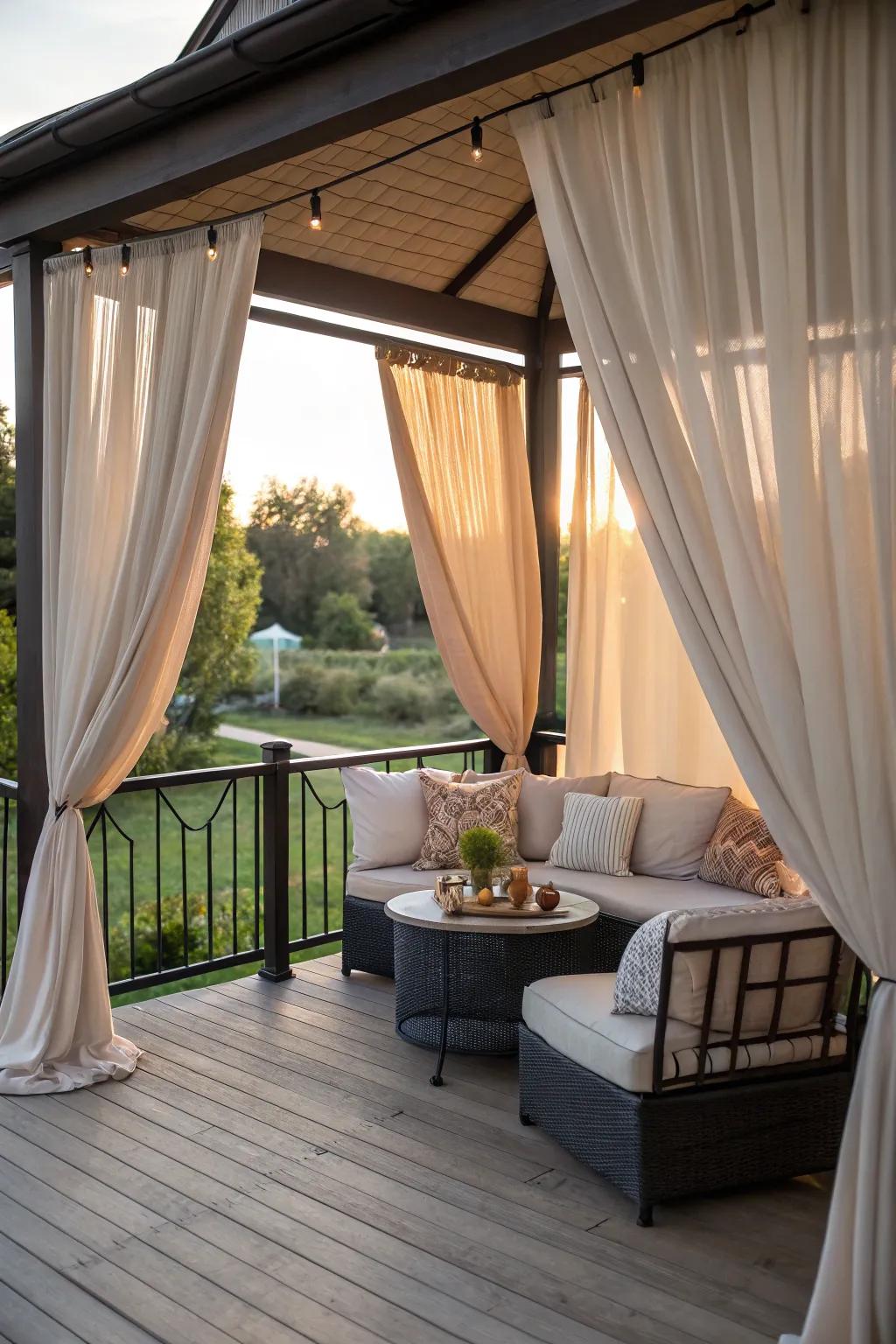 Outdoor curtains add a romantic and flexible privacy option.