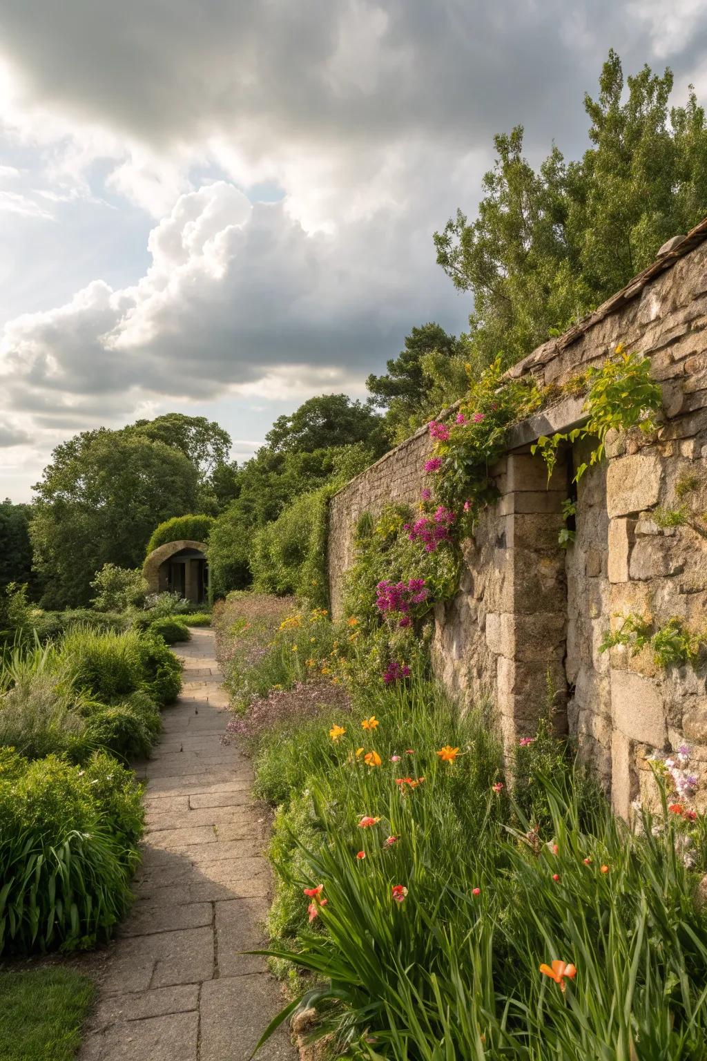 Stone walls offer a sturdy and natural privacy option.