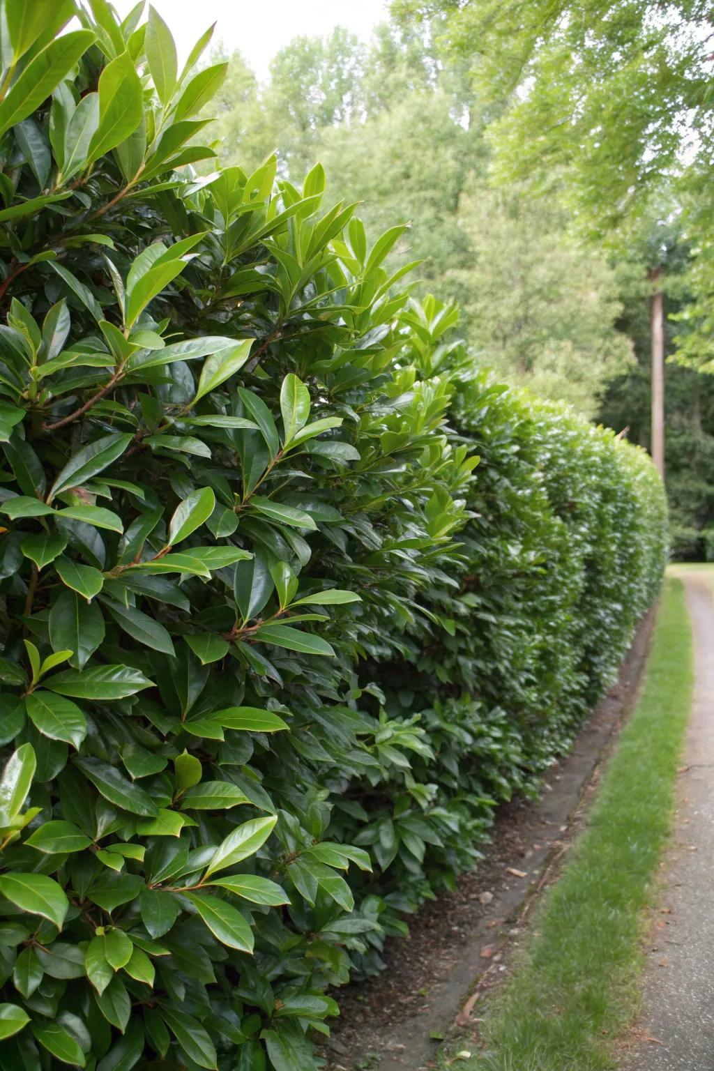 Cherry laurel shrubs offering glossy green privacy.