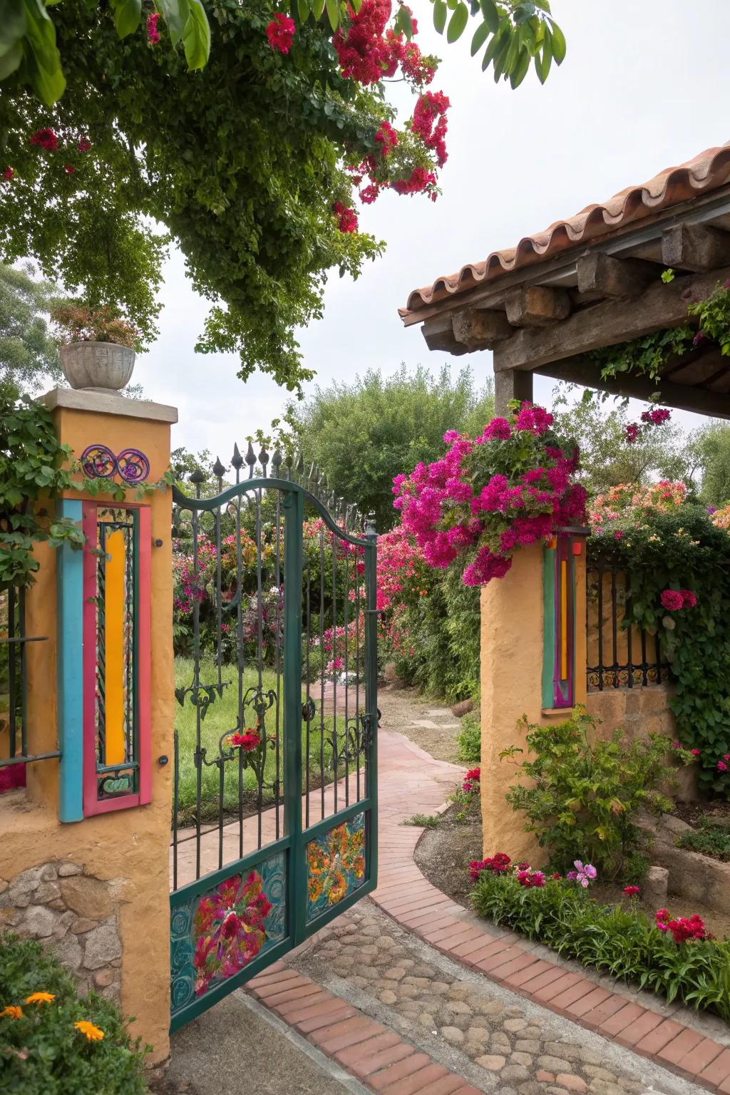 Colorful gate accents bring a playful and lively touch to your entrance.