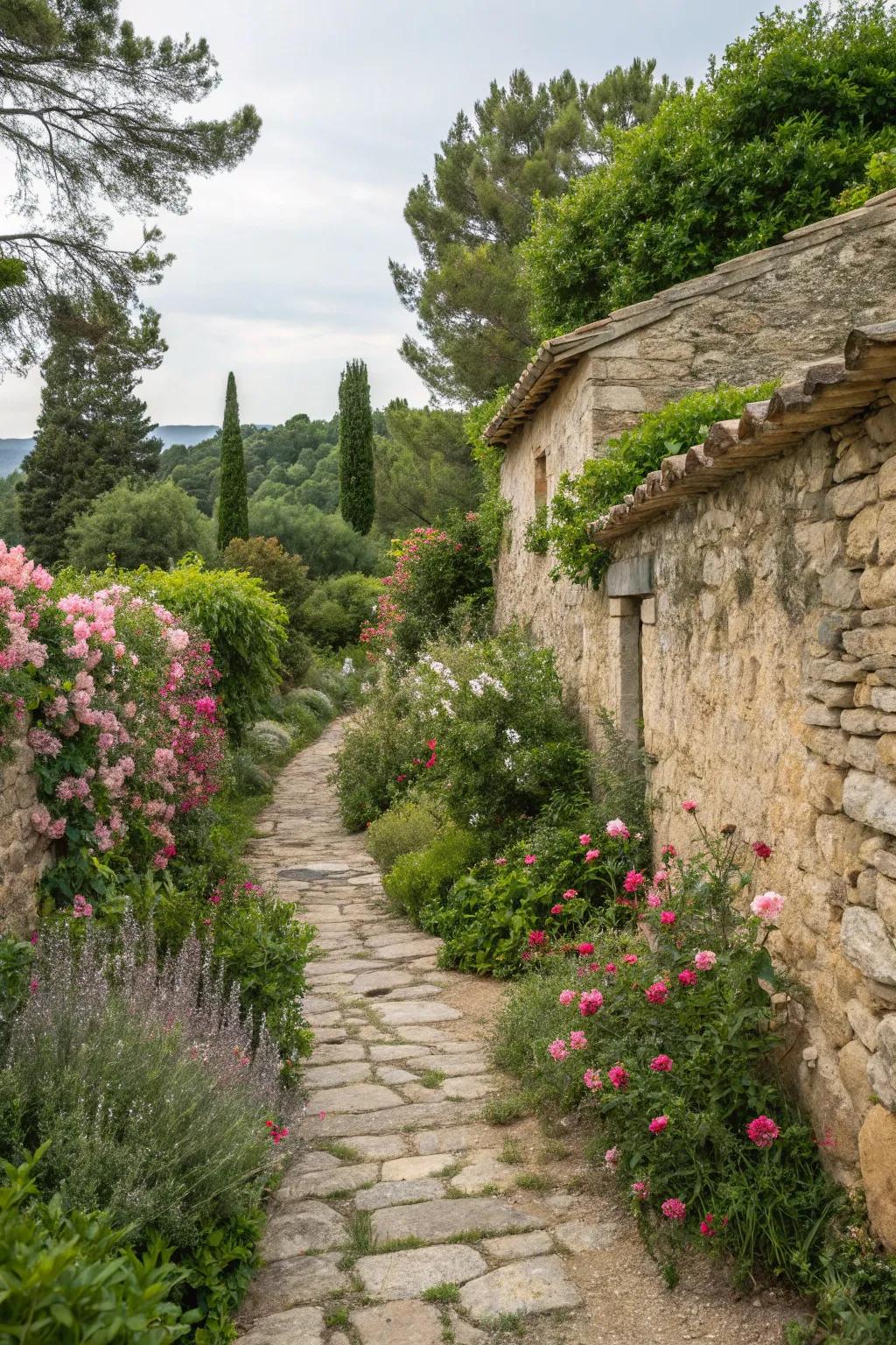 Old stone paths adding texture and charm.
