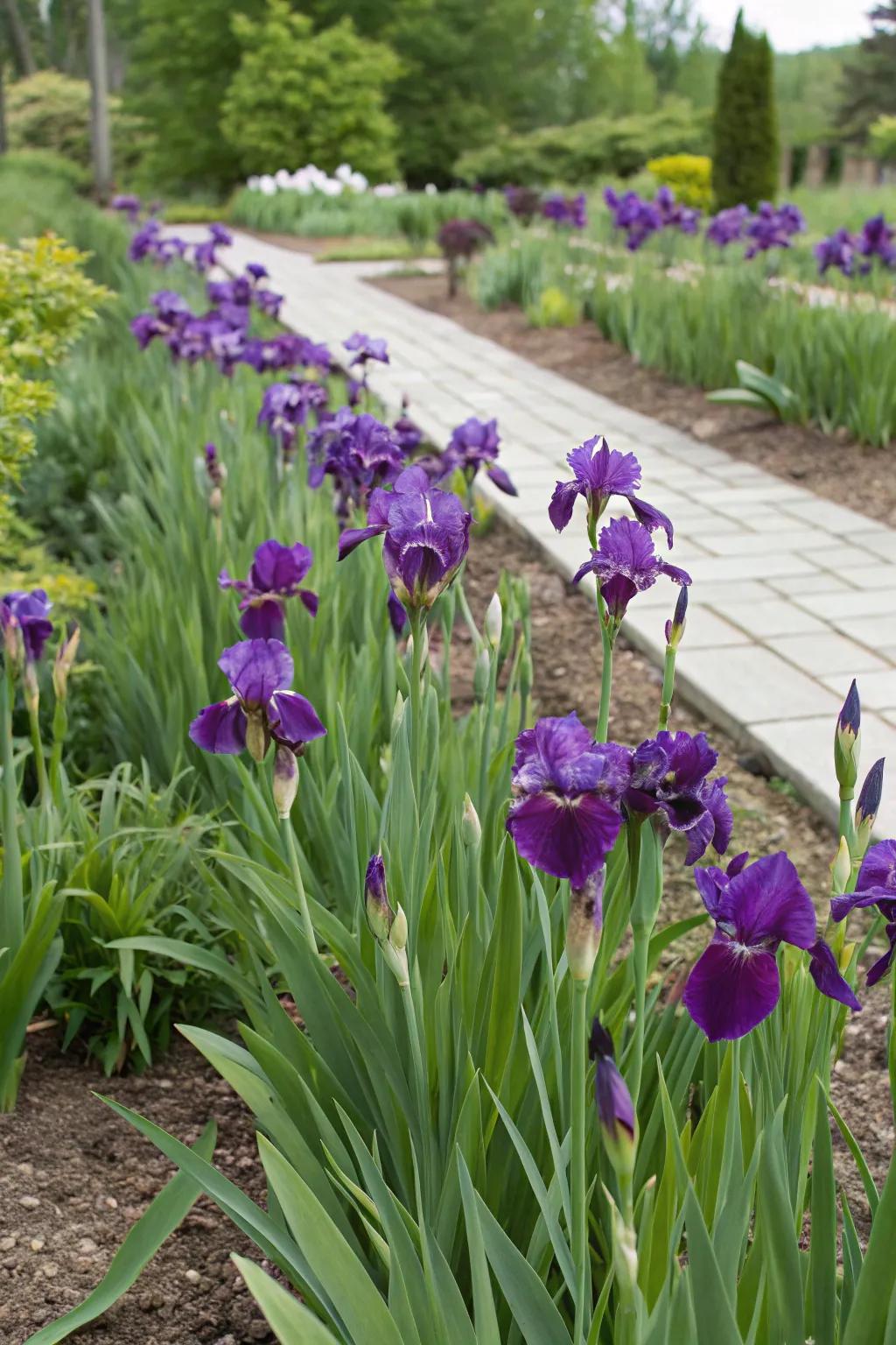 Iris flowers creating a regal garden spectacle.