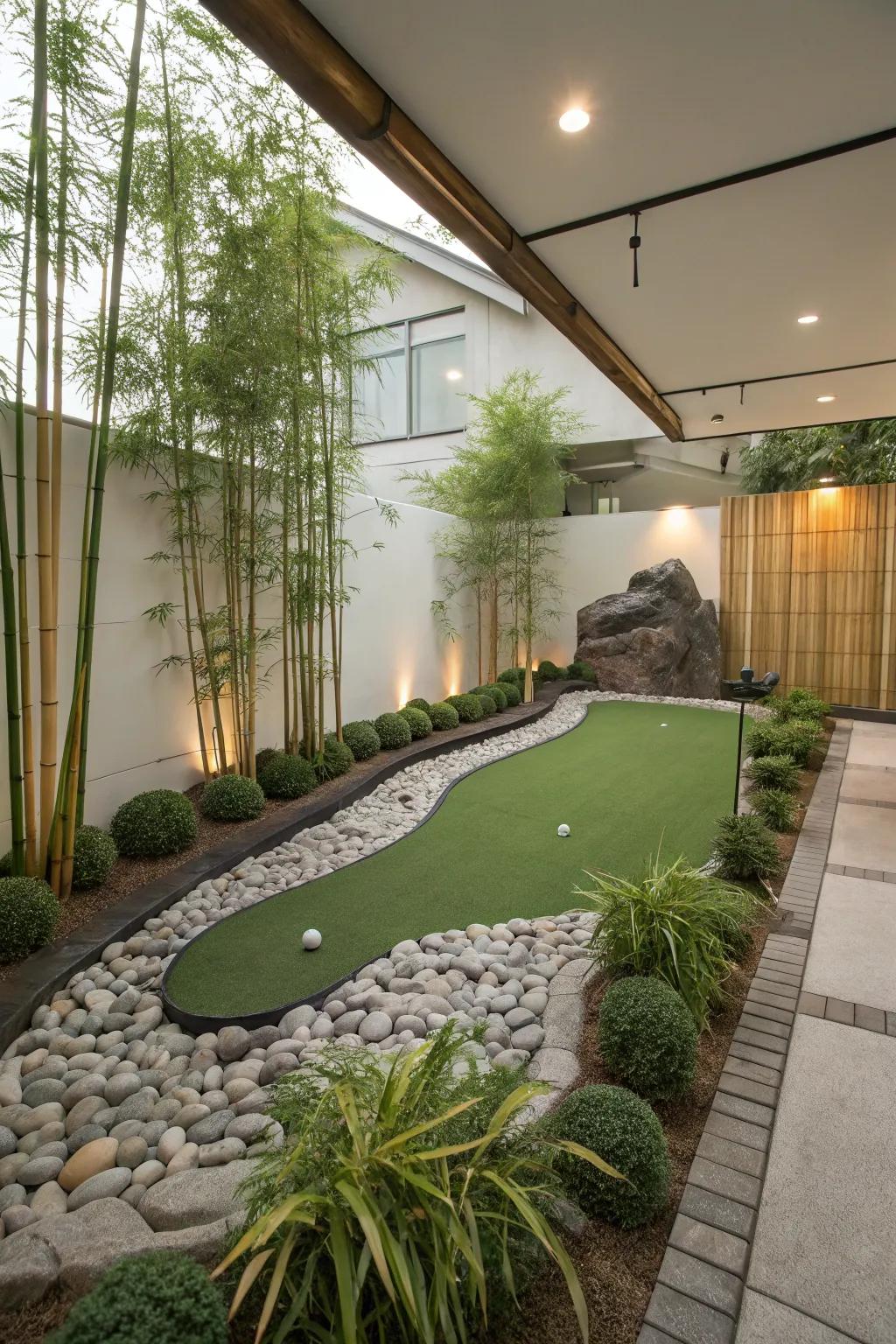 Create a peaceful golfing retreat with Zen-inspired elements.