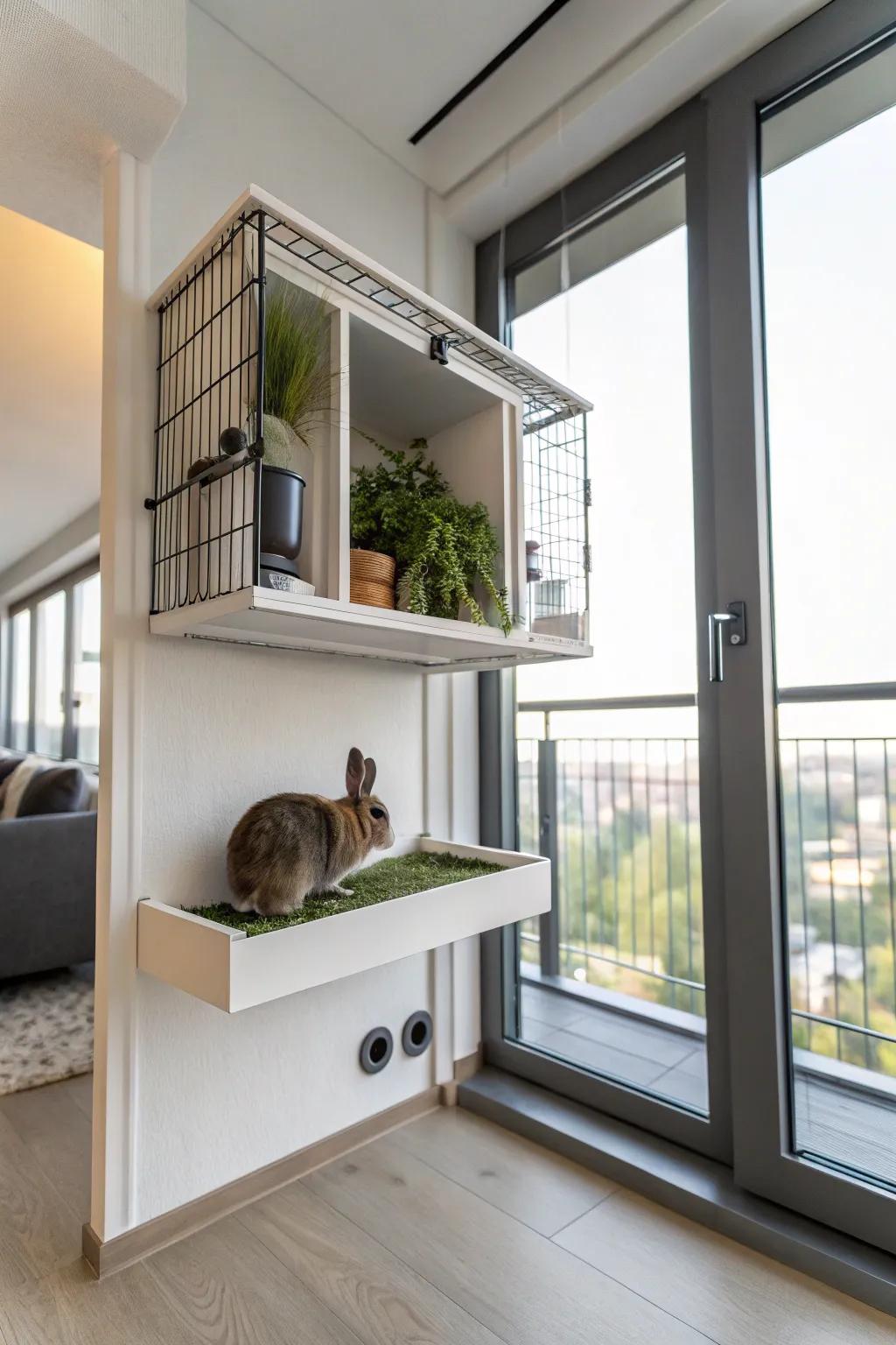 A floating shelf cage that adds a modern touch to your home.