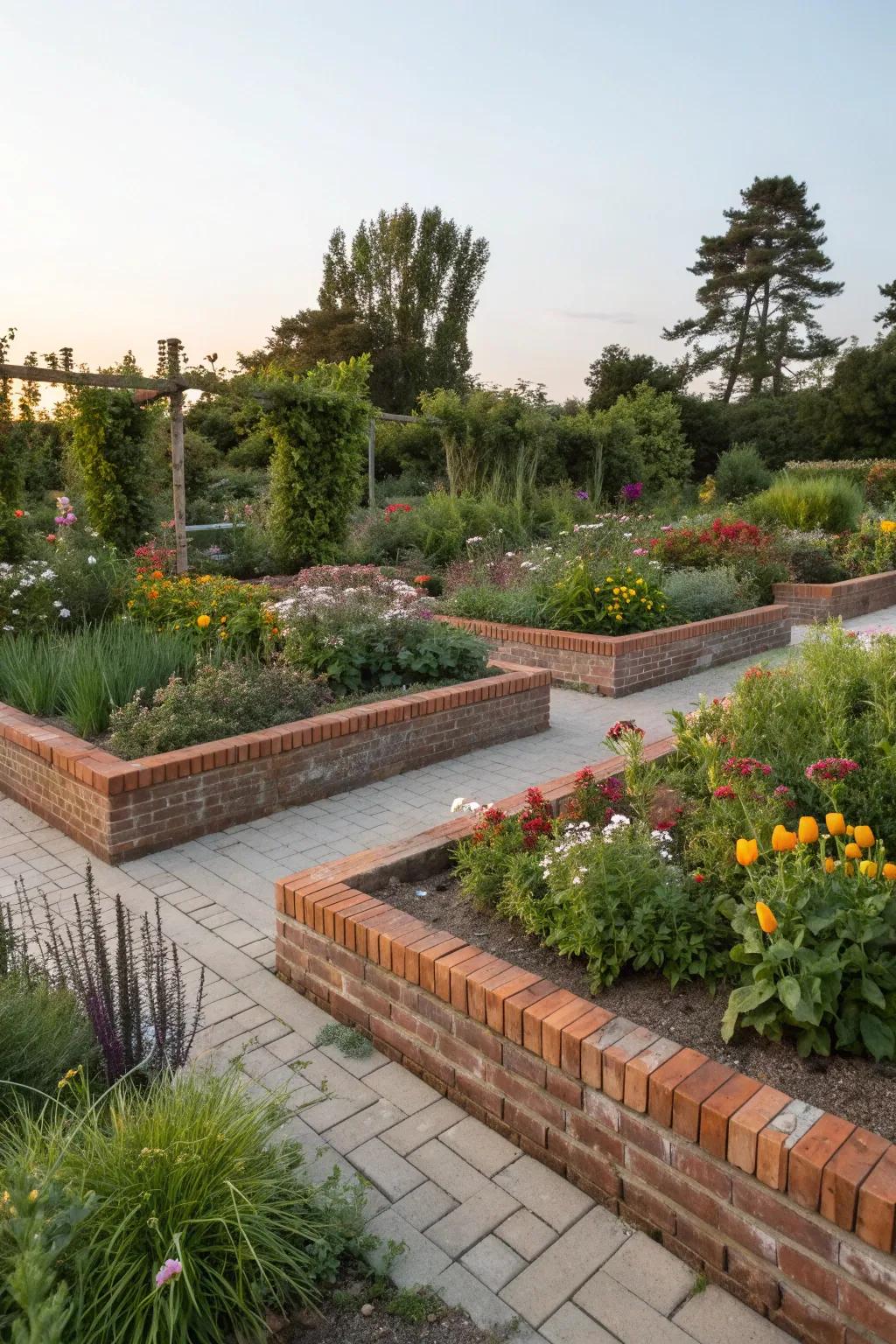 Brick edging provides an elegant and classic look to garden borders.