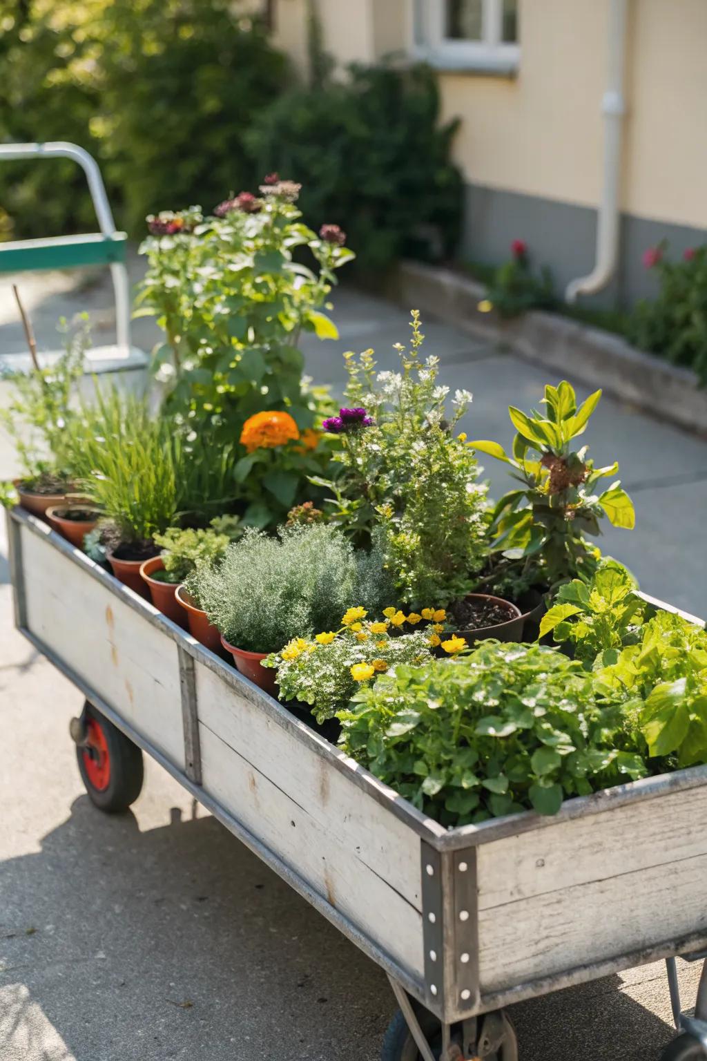Mobile garden beds provide flexibility and convenience.