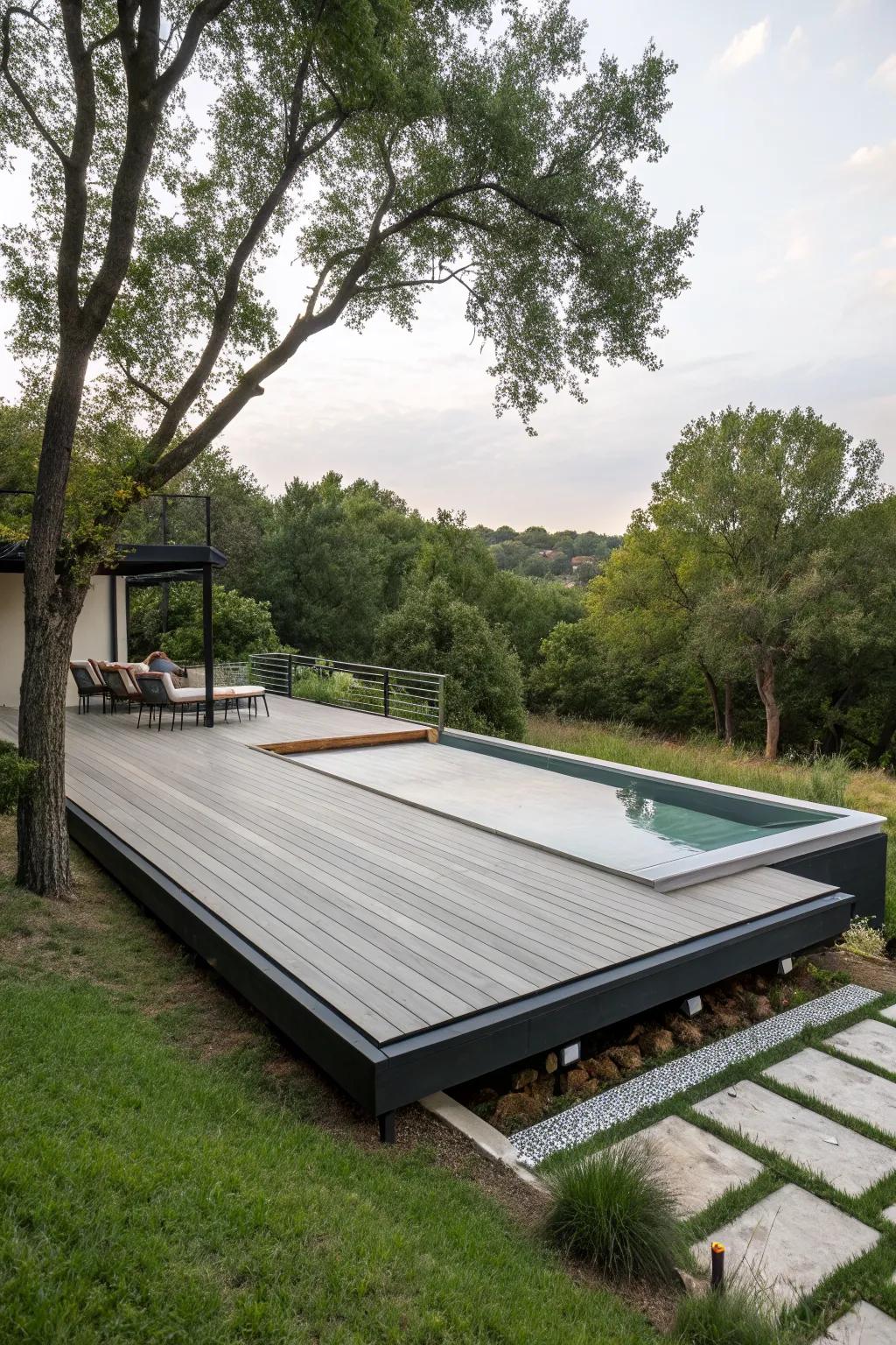 Achieve a modern look with a floating deck design.