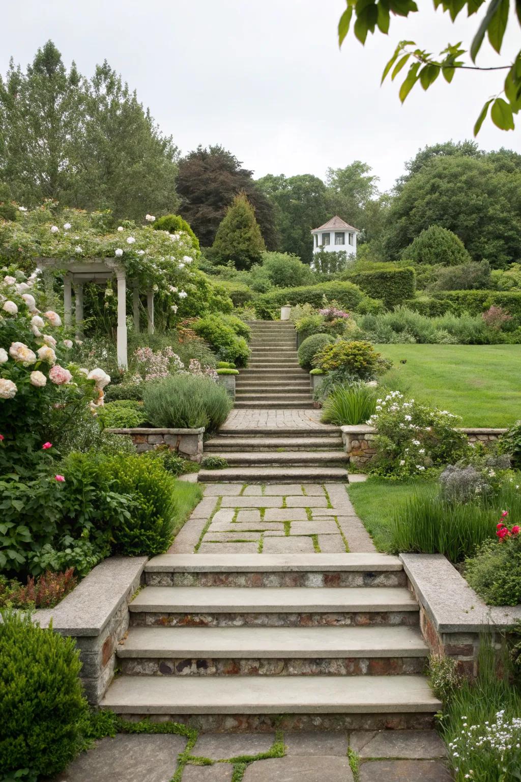 Levels add depth and interest to a rectangular garden