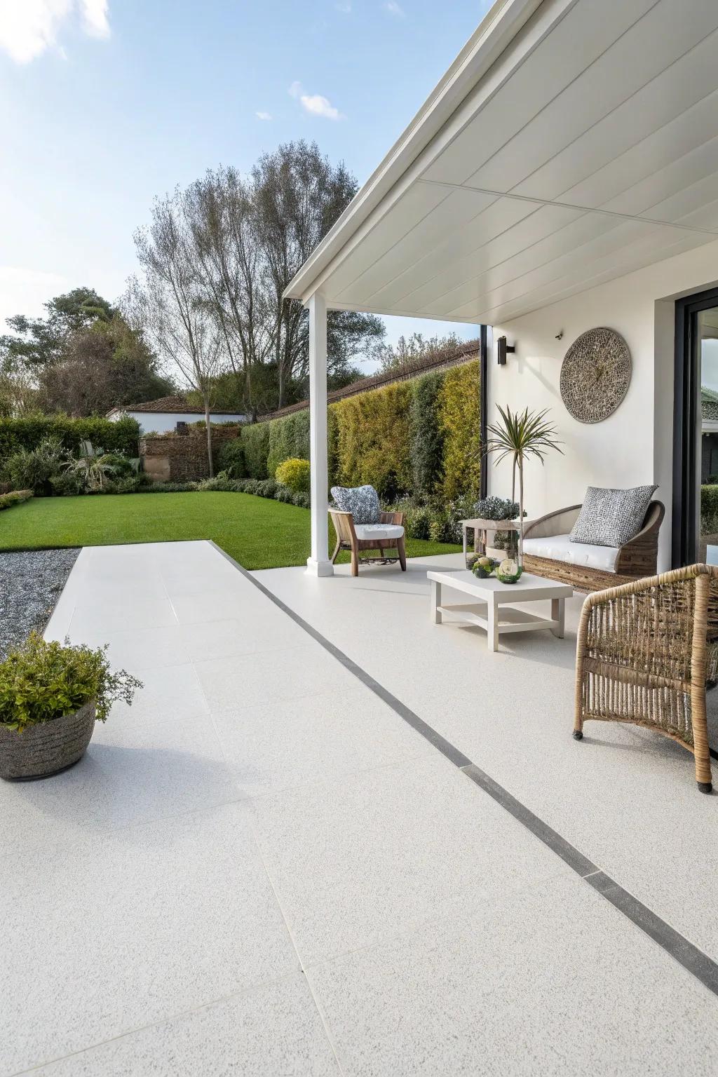 A low-maintenance resin patio with a clean and minimalistic design.