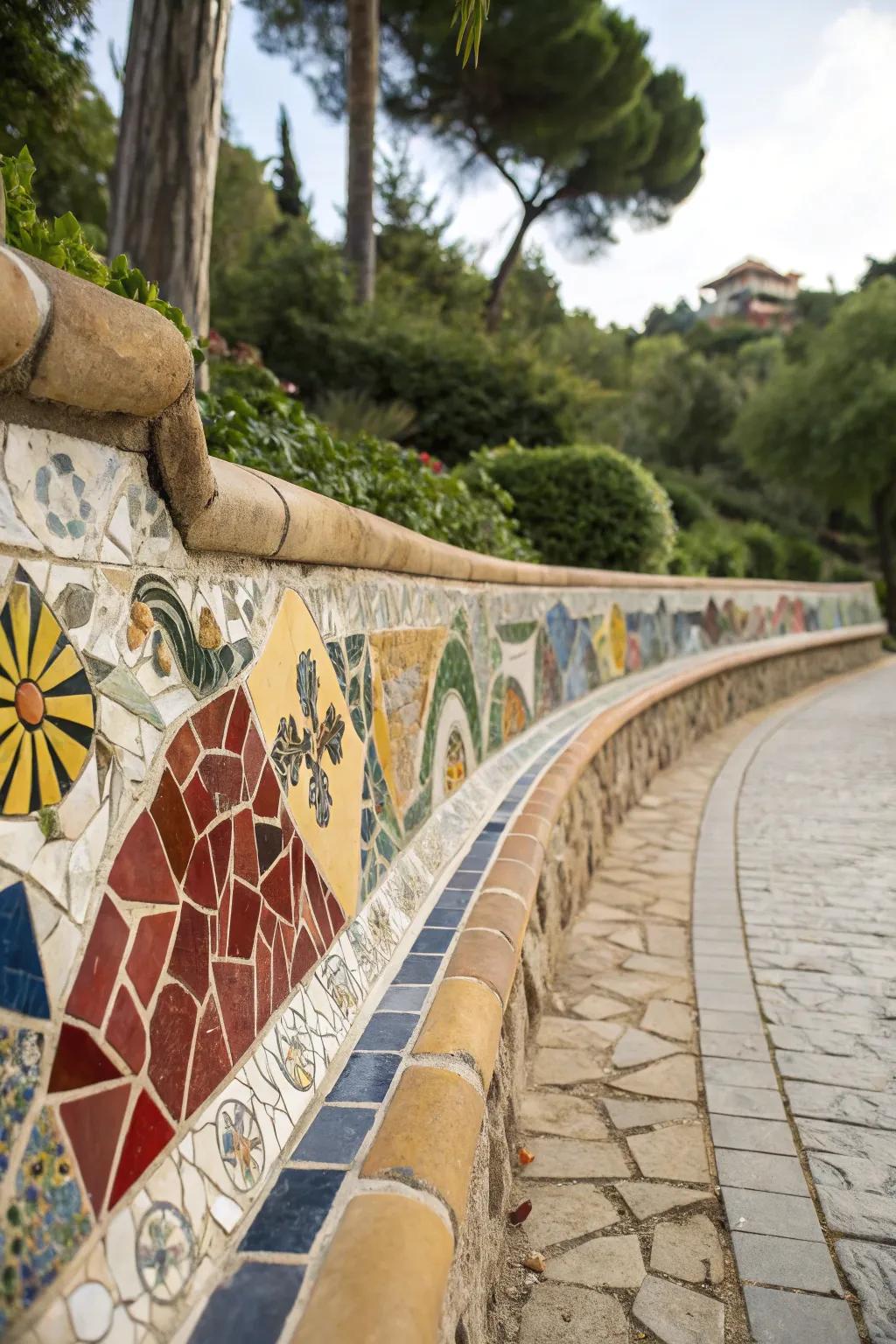 Mosaic tiles create a vibrant and artistic focal point.