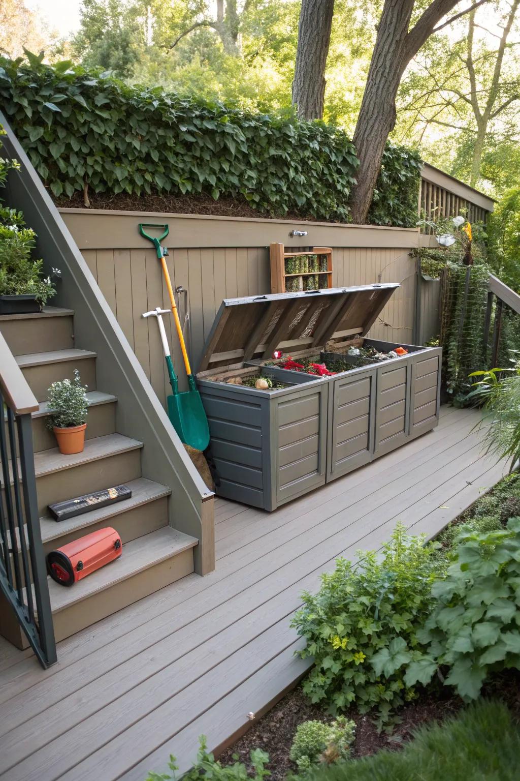 Storage solutions keep your deck organized and clutter-free.