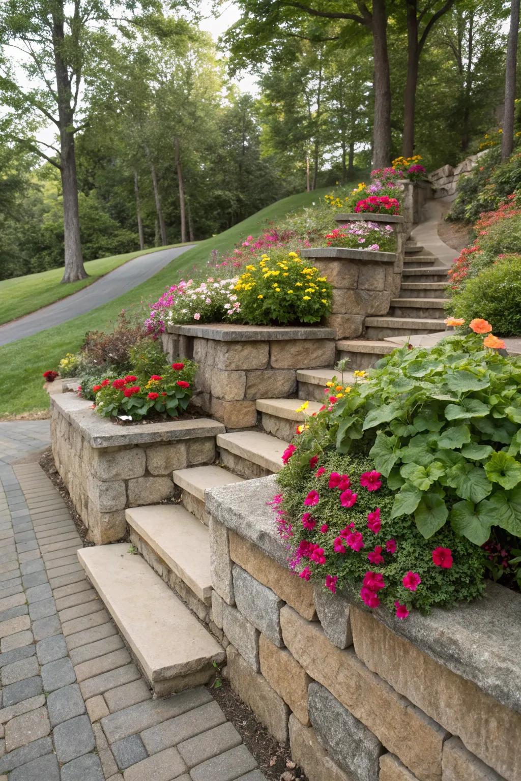 Green pockets add life to steps.