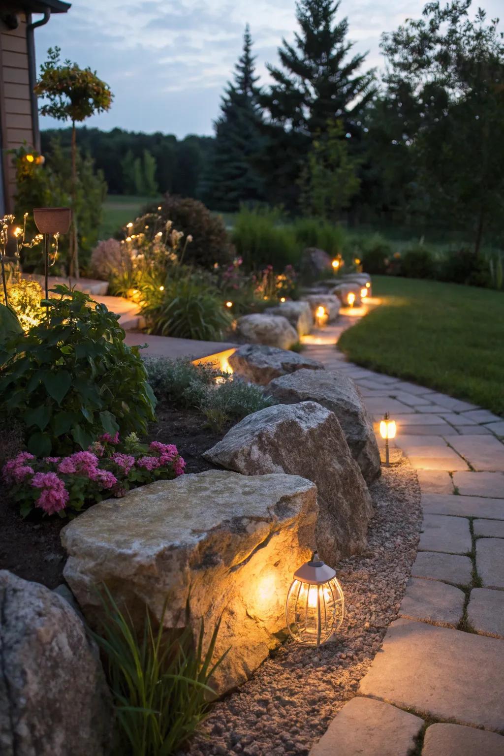 Rock borders enhanced with lighting