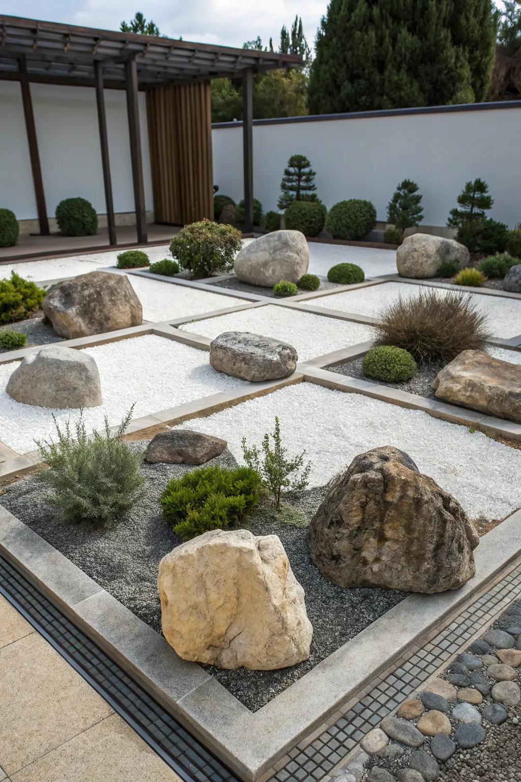Geometric rock designs bring a modern edge to the garden.