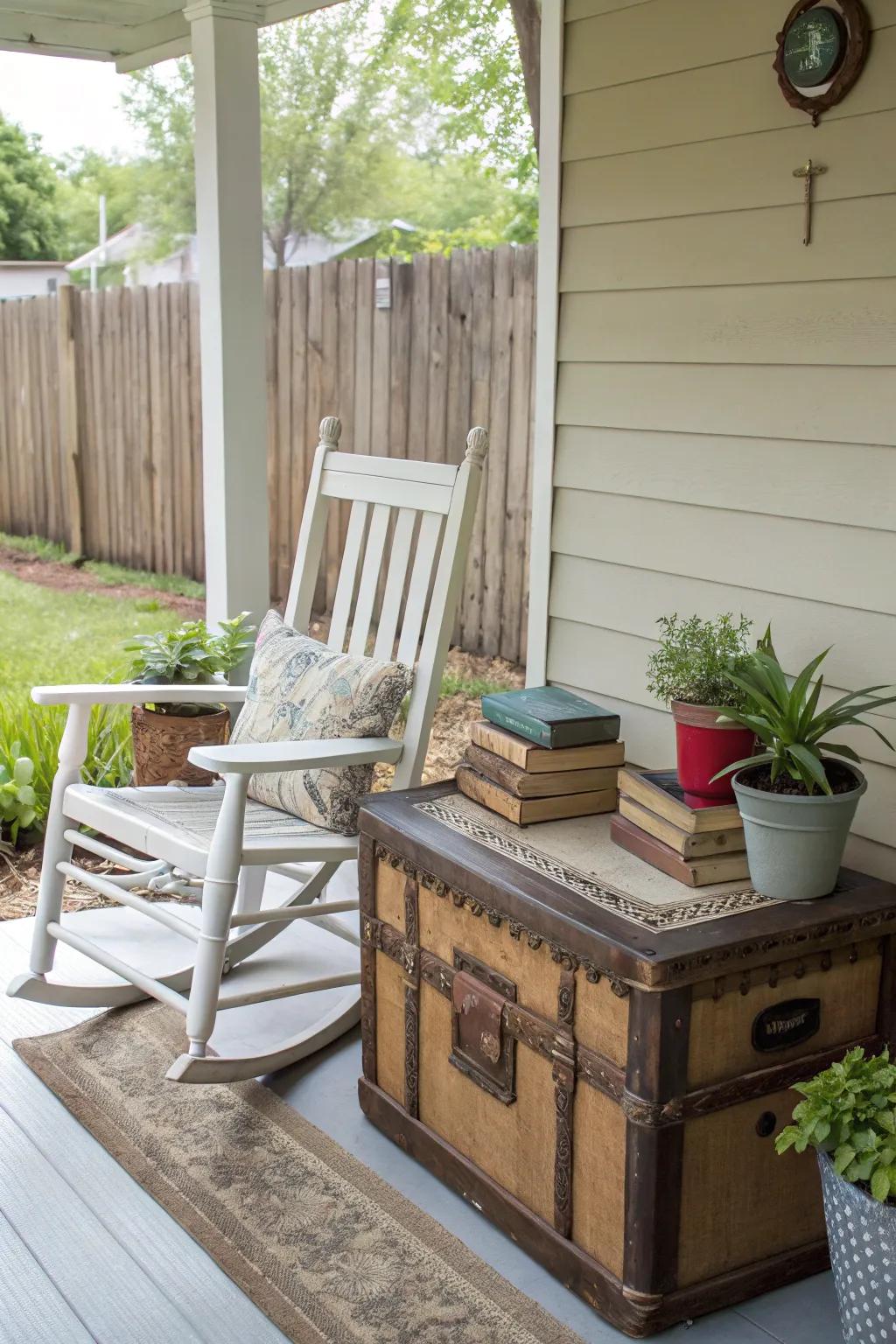 Repurpose indoor furniture to enhance your porch decor.